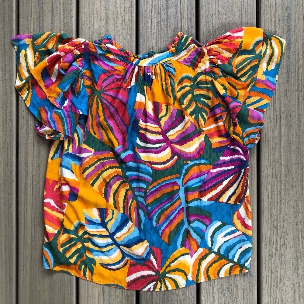 Christian Siriano Multicolor Short Sleeve Leaf Print Blouse Size S - Picture 4 of 10